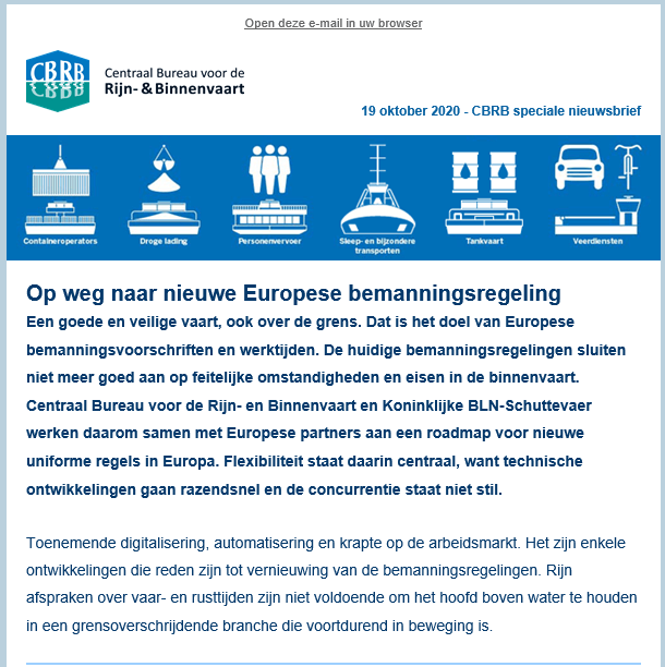 cbrb nieuwsbrief binnenvaart - Special Europese bemanningsregeling - 2020