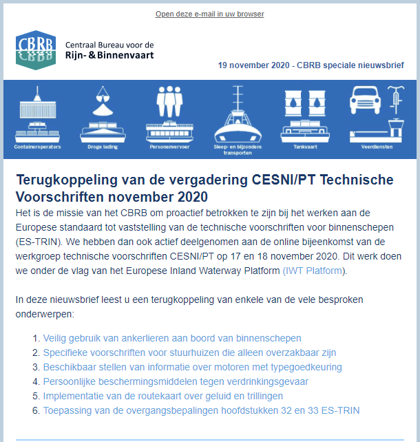 cbrb nieuwsbrief binnenvaart - CESNI Special - Technische voorschriften - 2020